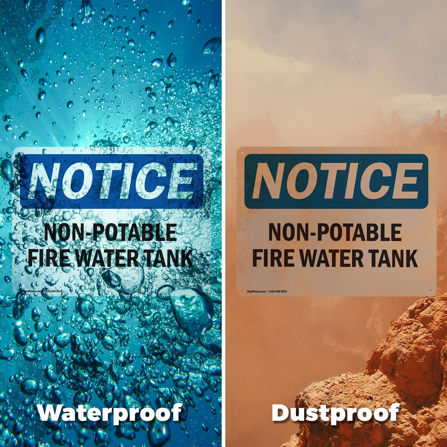 (2 Pack) Non-Potable Fire Water Tank OSHA Notice Sign Decal Metal Plastic