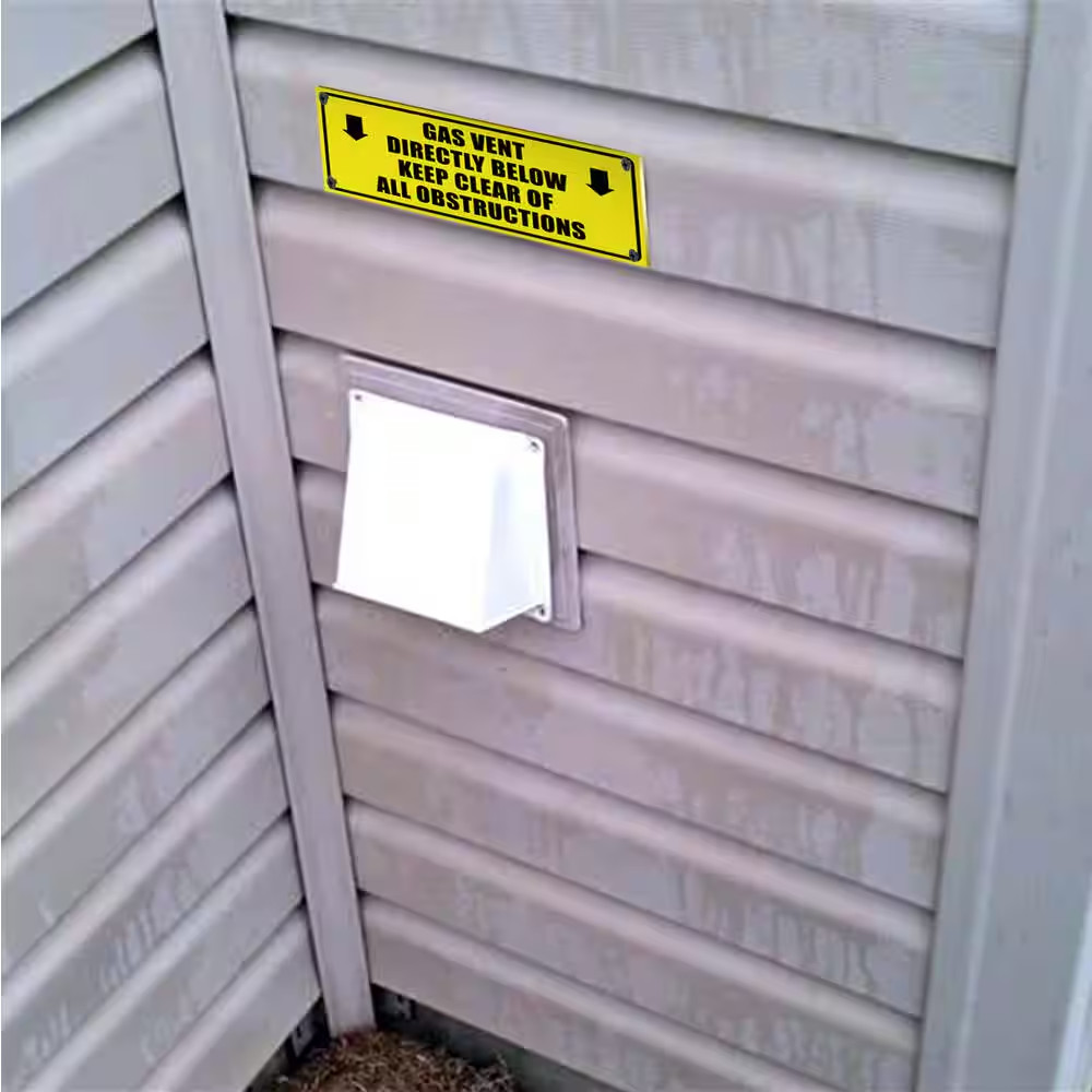 3 in. x 7 in. Yellow Gas Warning Sign Gas Vent Directly Below Keep Clear of All