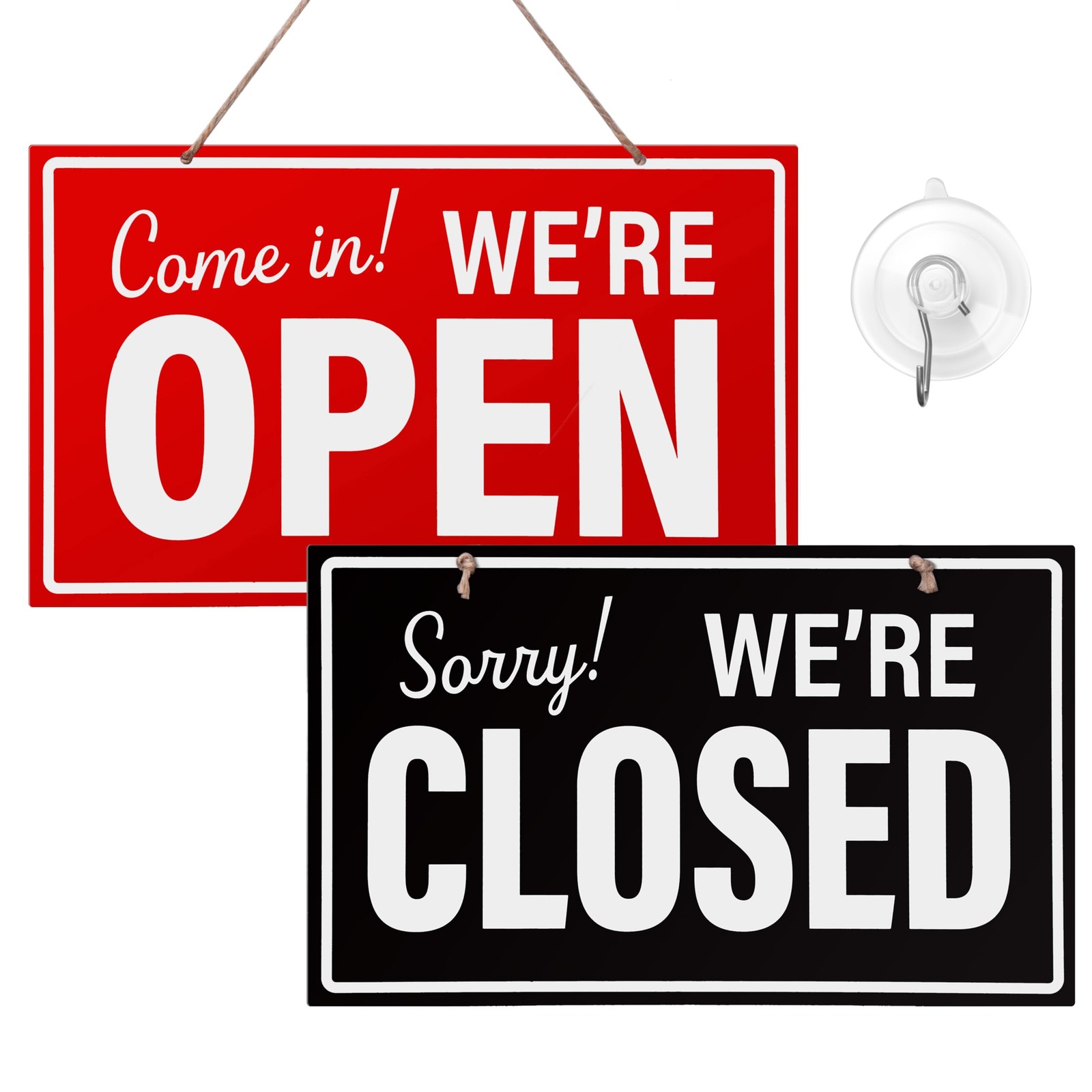 Open Closed Sign for Business 10 X 6 Double Sided Plastic Sign with Twine Su