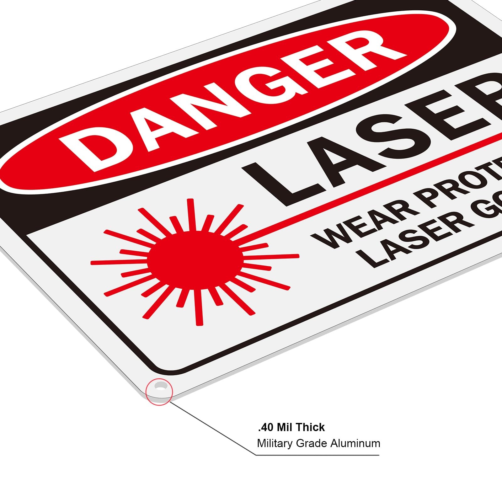 Danger Laser Wear Protective Goggles Signs Aluminum Easy Mount 10×7 In 2 PCS