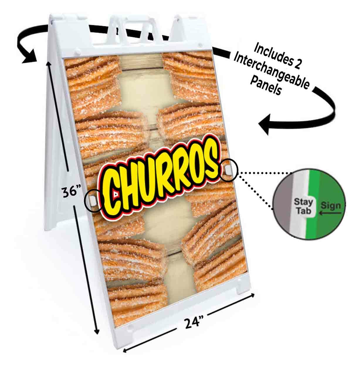CHURROS Signicade 24×36 A Frame Plastic Sidewalk Sign CARNIVAL FAIR FOOD