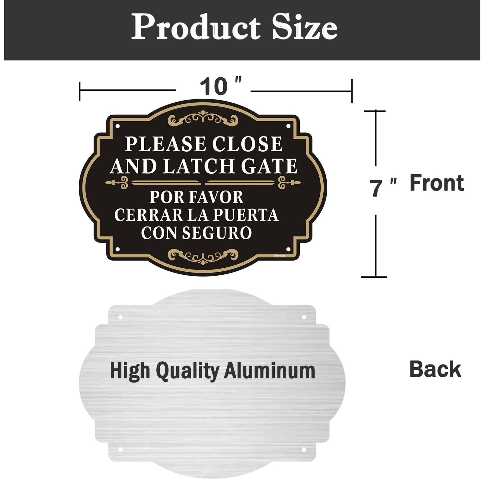2 Pack 10×7 In Bilingual English Spanish Close Latch Gate Aluminum Metal Sign