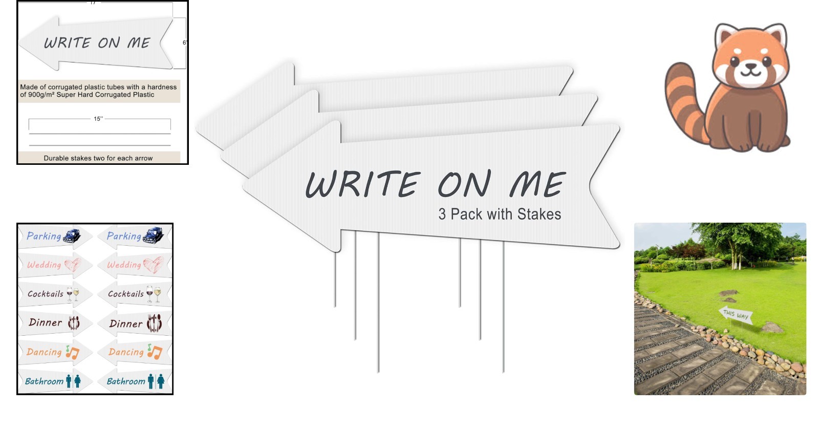 Customizable Wedding Directional Signs with Stakes – 17×6 Inches, 3 Pack