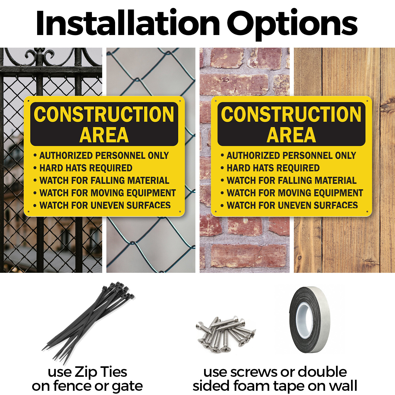 (2 Pack) Construction Area Only Hard Hats Required OSHA ANSI Sign
