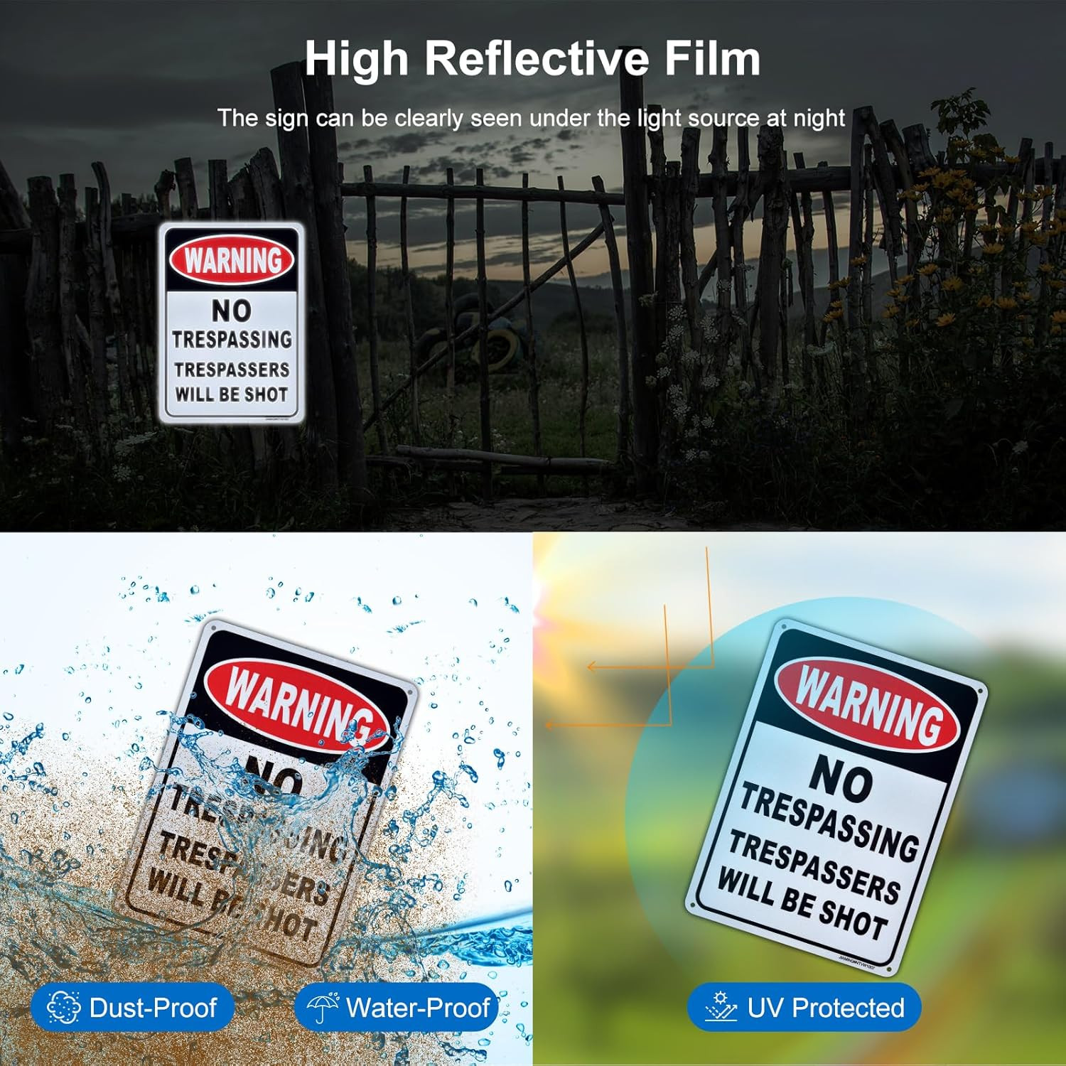 2 Pc Danger Trespasser Will Be Shot Sign Reflective No Trespassing Aluminum 10×7