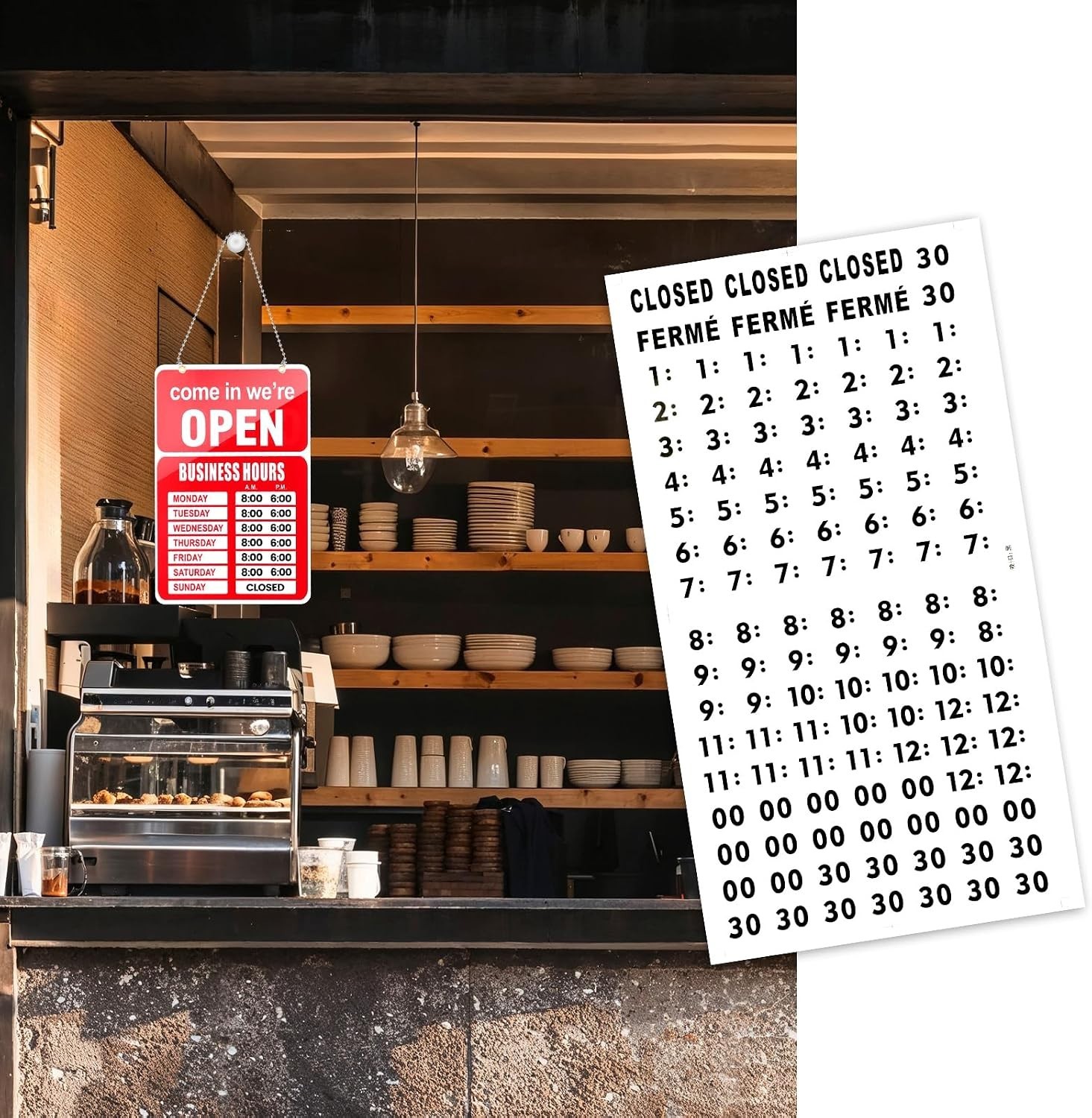 Customizable Open/Close Business Hours Sign – Ideal for Glass Doors, 10.63″x6.9″