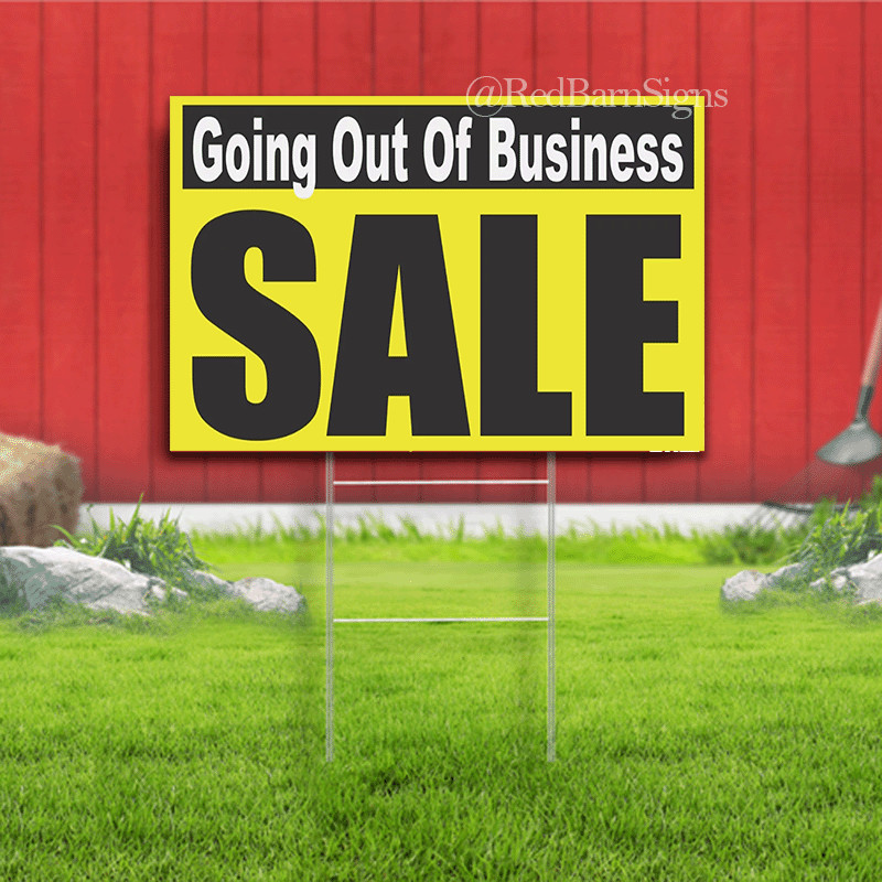 Yellow Black & White GOING OUT OF BUSINESS SALE Yard Sign Single-Sided with meta