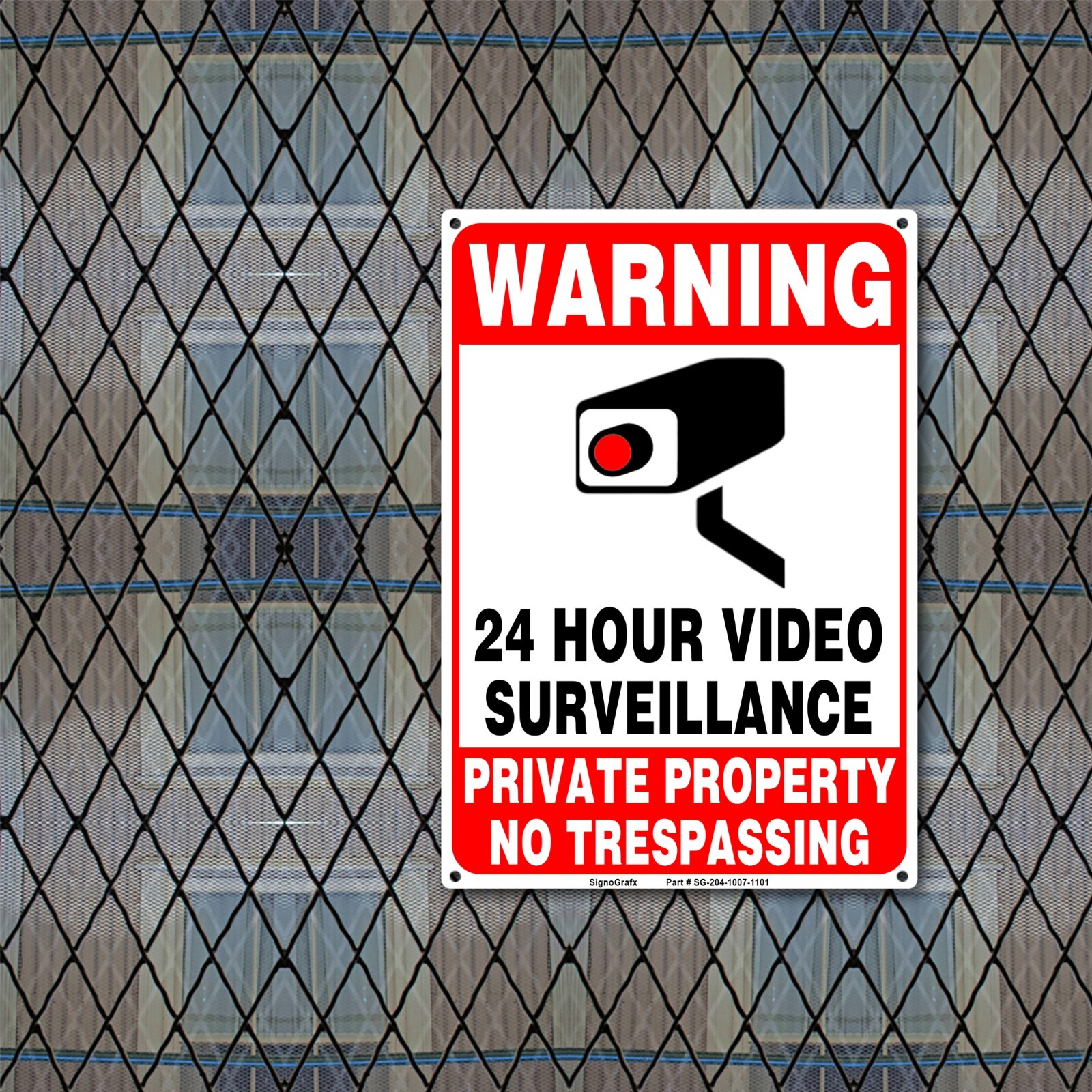 SIGNOGRAFX 24 Hours video surveillance sign 10×7 Inches No Trespassing Signs