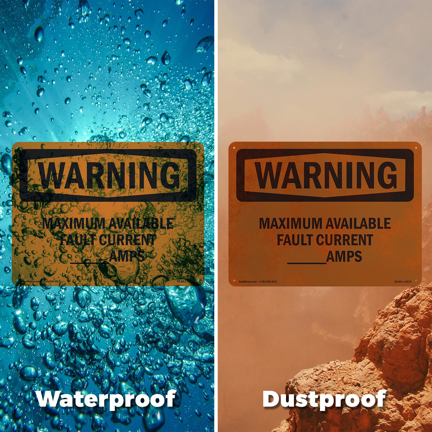 Maximum Available Fault Current____Amps OSHA WARNING Sign, Decal 5 or 10 Pack