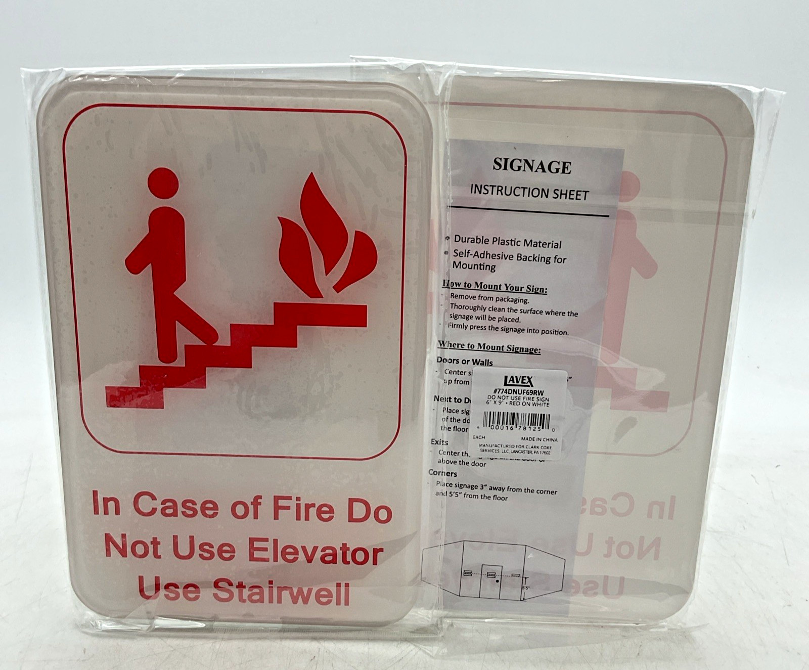 In Case Of Fire Use Stairwells 9″x6″ Plastic Surface Mount Sign 2 Pack