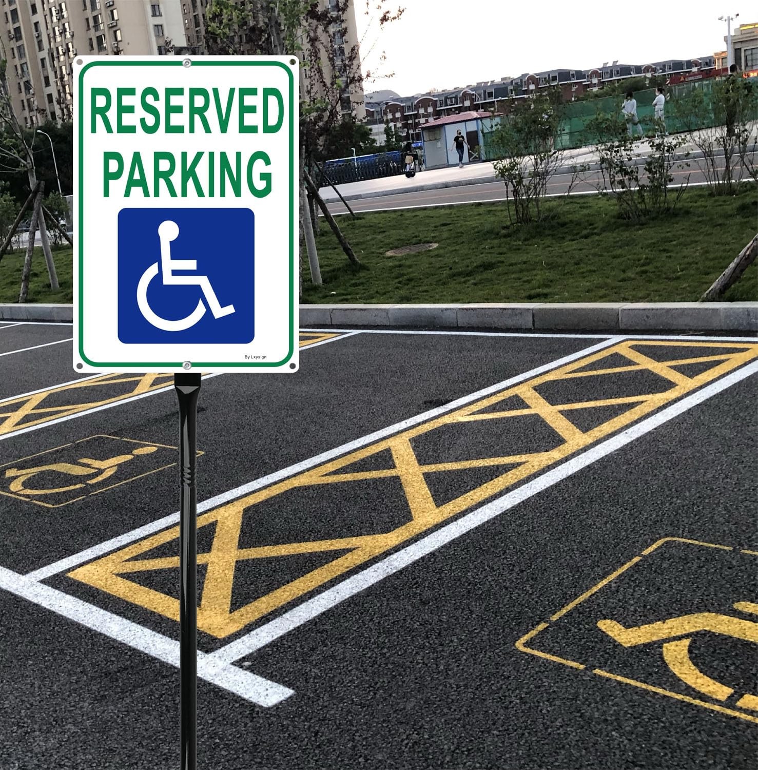 2 Pack Handicap Reserved Parking Sign 36 Inch Metal Stakes Reflective Aluminum
