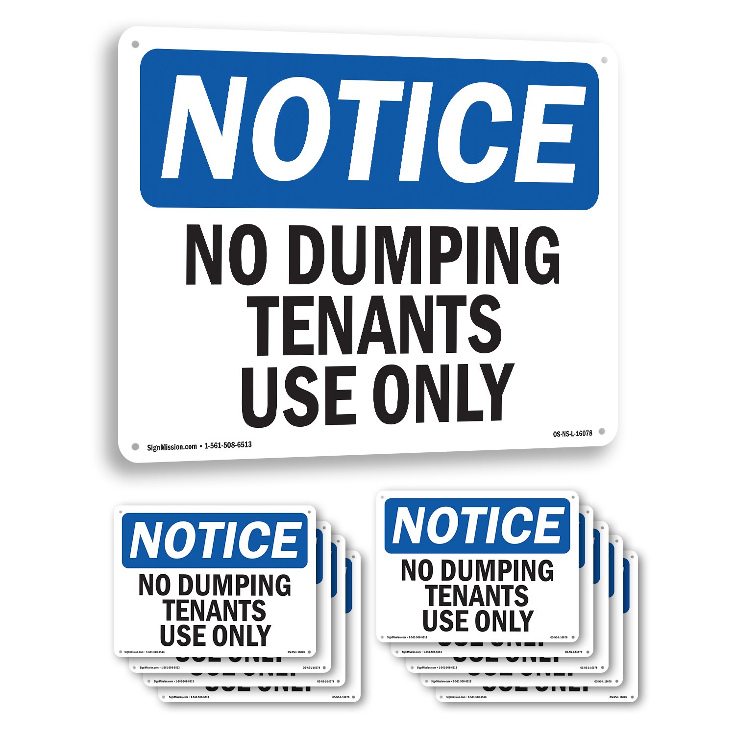 No Dumping Tenant Use Only OSHA Notice Sign Metal, Plastic, Decal 5 or 10 Pack