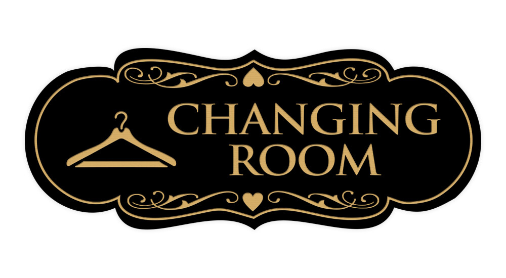 Designer Changing Room Sign with Adhesive Tape (Black Gold) – Medium 2.75 x 7″