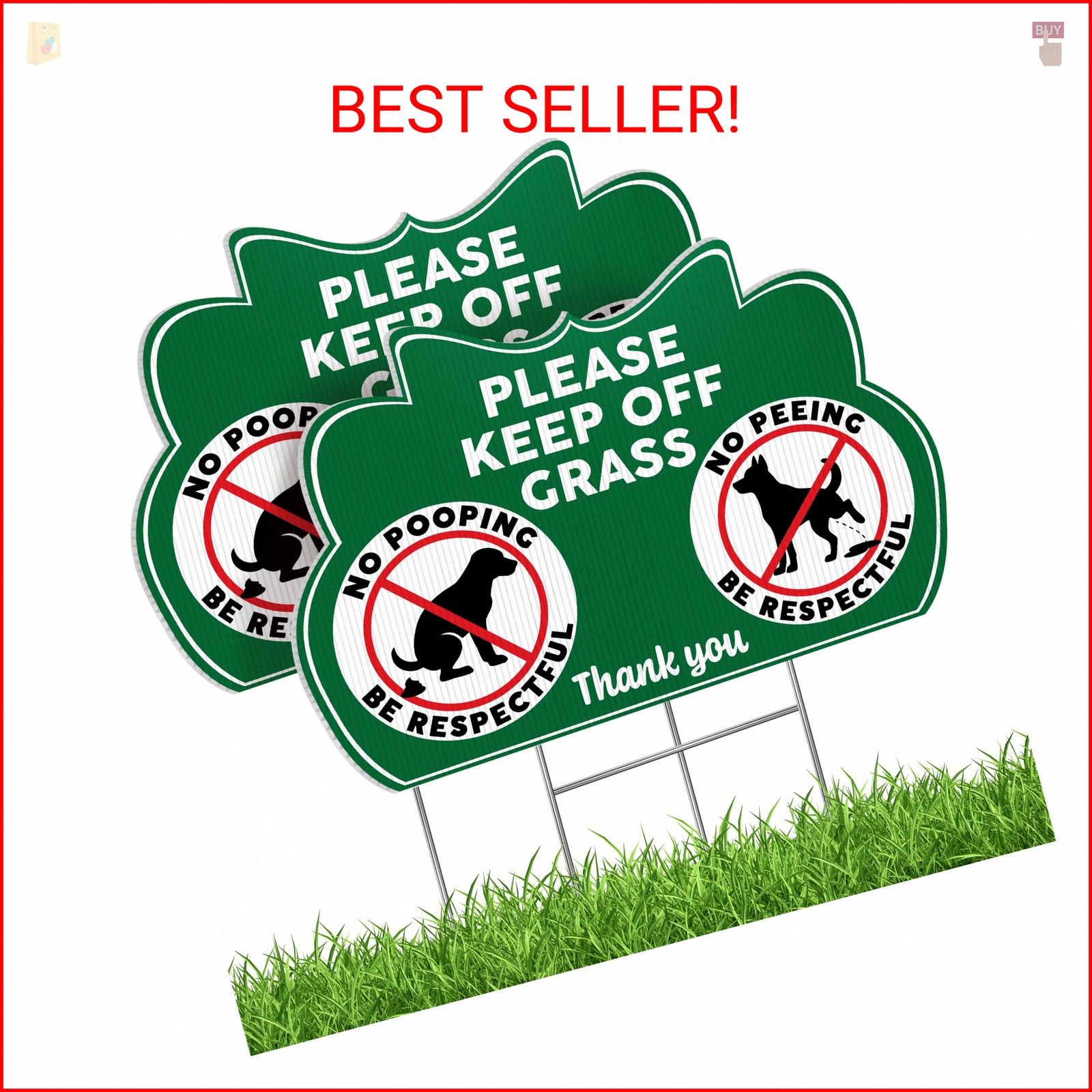 Keep Off Grass Signs for Yard with Stakes, 8 x 12 Inch Double Sided No Dog Poop