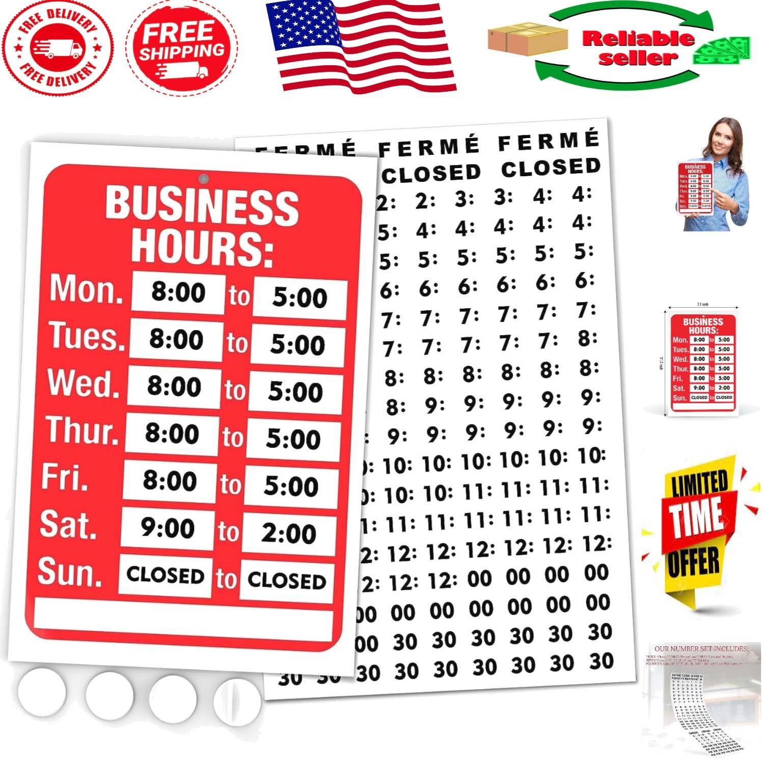 PVC Business Hours Sign for Glass Door – Customizable Display, 11.7 x 7.7 Inch