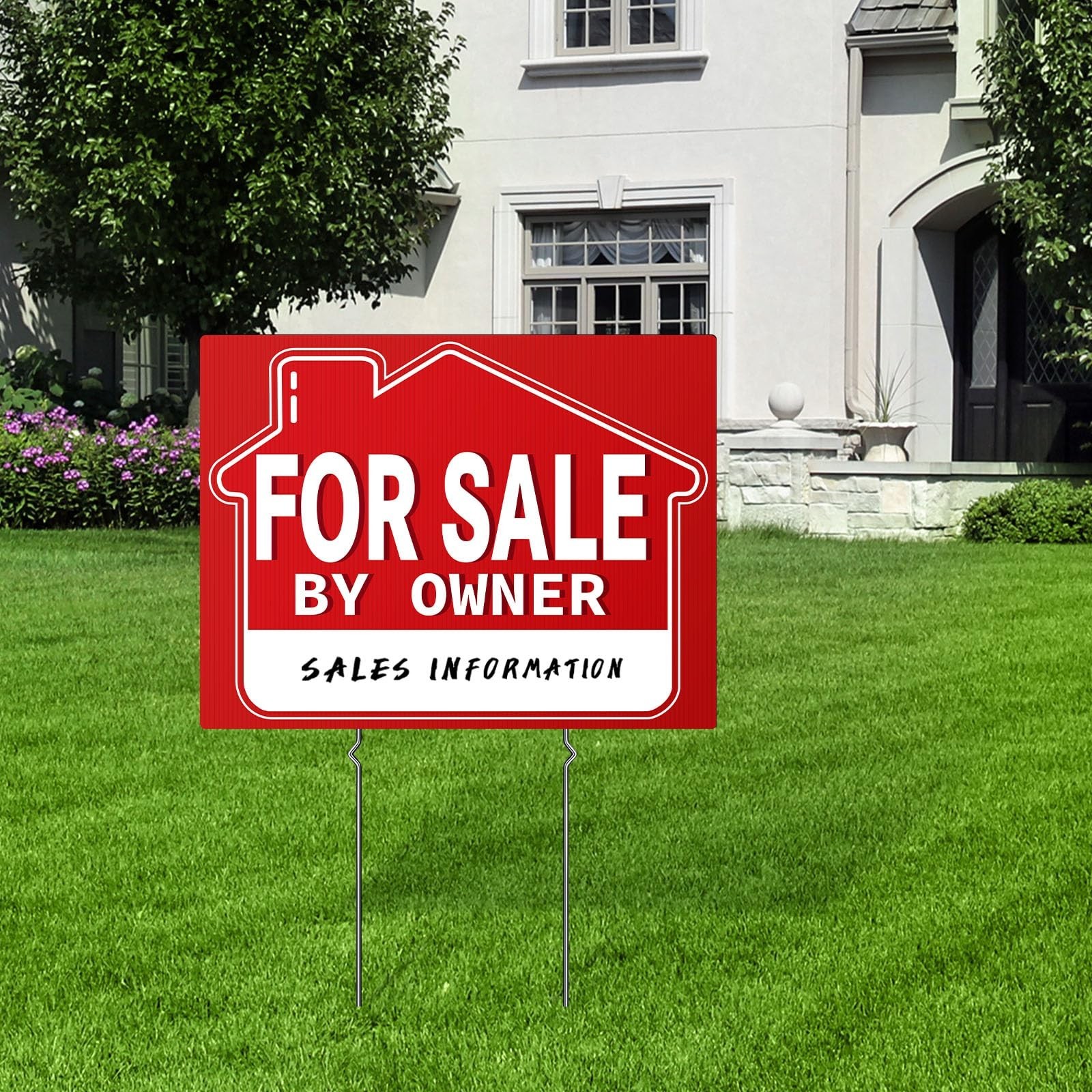 For Sale By Owner Yard Signs (3 Pack) – 18″ X 14″ Double-Sided with H Stakes