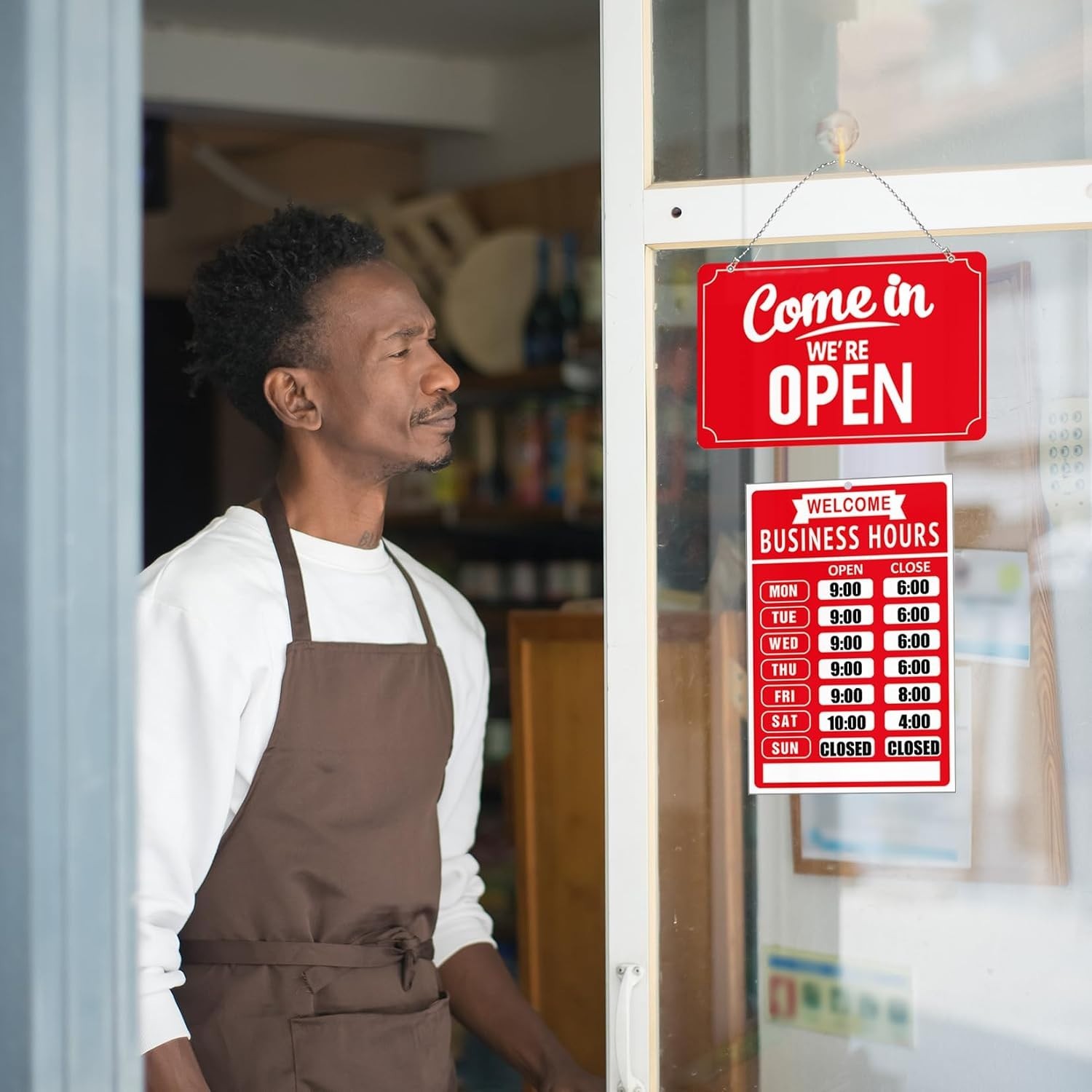 Durable Open/Closed Business Sign Set with Customizable Hours