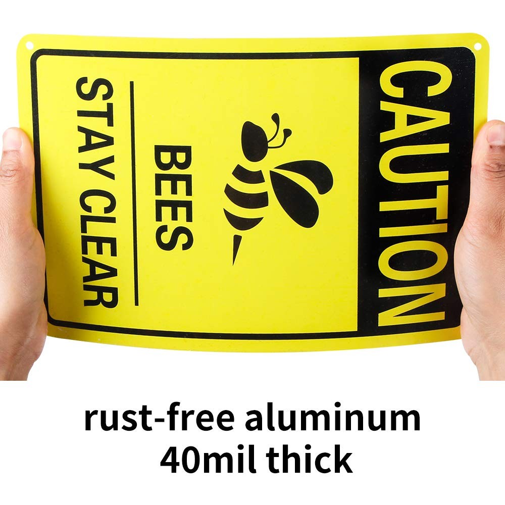 2 Pack Caution Bees Stay Clear Sign, 10″x 7″ .04″ Aluminum Reflective Sign Ru…