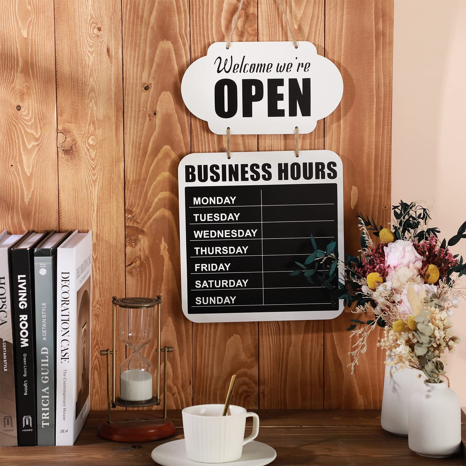 Business Hours Hanging Chalkboard Open Closed Sign Wooden Welcome Chalk Boards