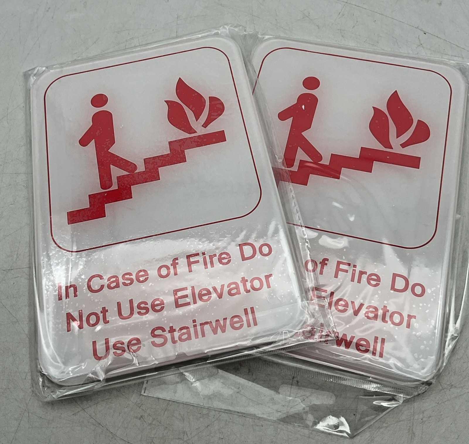 In Case Of Fire Use Stairwells 9″x6″ Plastic Surface Mount Sign 2 Pack