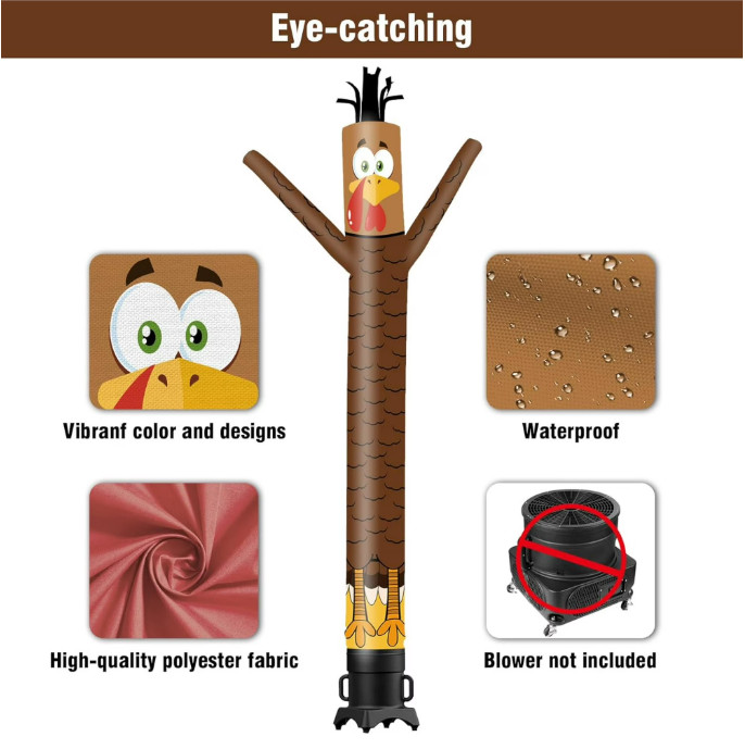 NEW 6 FT Thanksgiving Turkey Inflatable Tube Man (Blower Not Included)