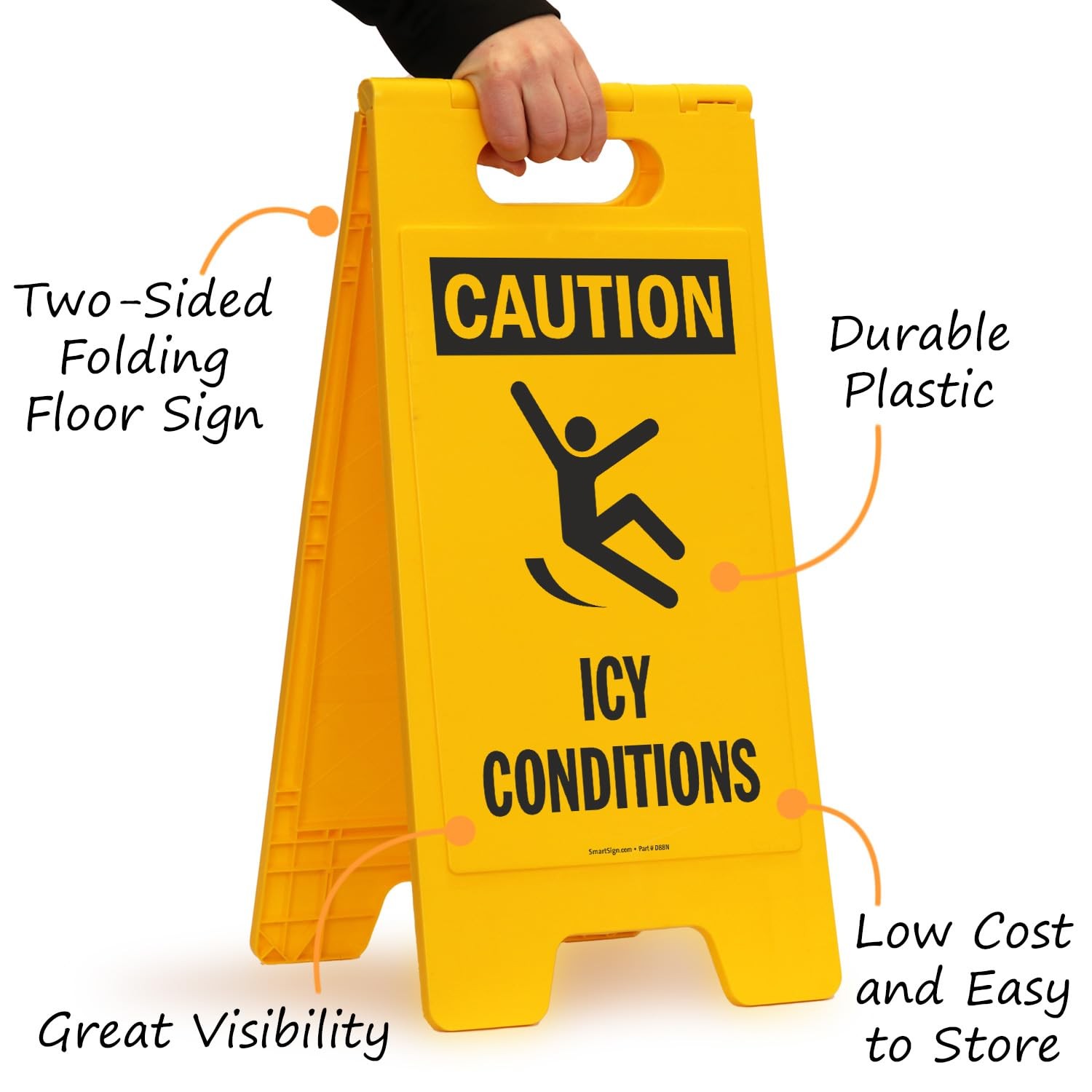 25×12 Inch Caution Icy Conditions TwoSided Folding Floor Sign 1 PC