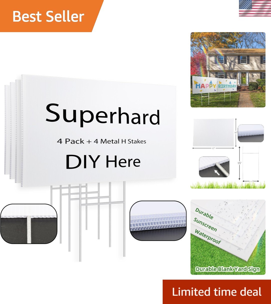 Customizable 17×12 Lawn Signs with Metal Stakes – 4 Pack, Waterproof & Sturdy