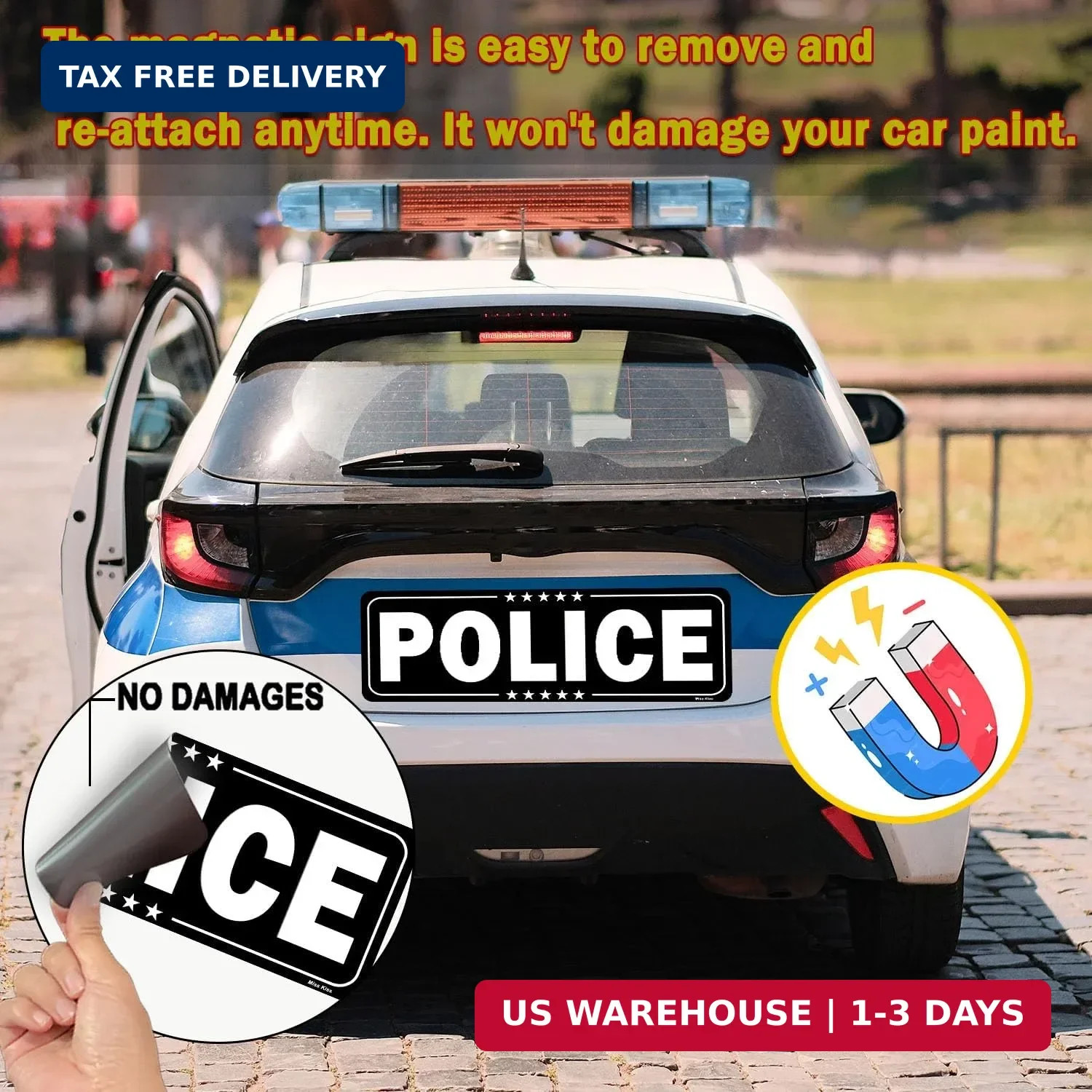 2 Pack Police Car Magnet, Magnetic Police Sign for Vehicles, Large Waterproof Se