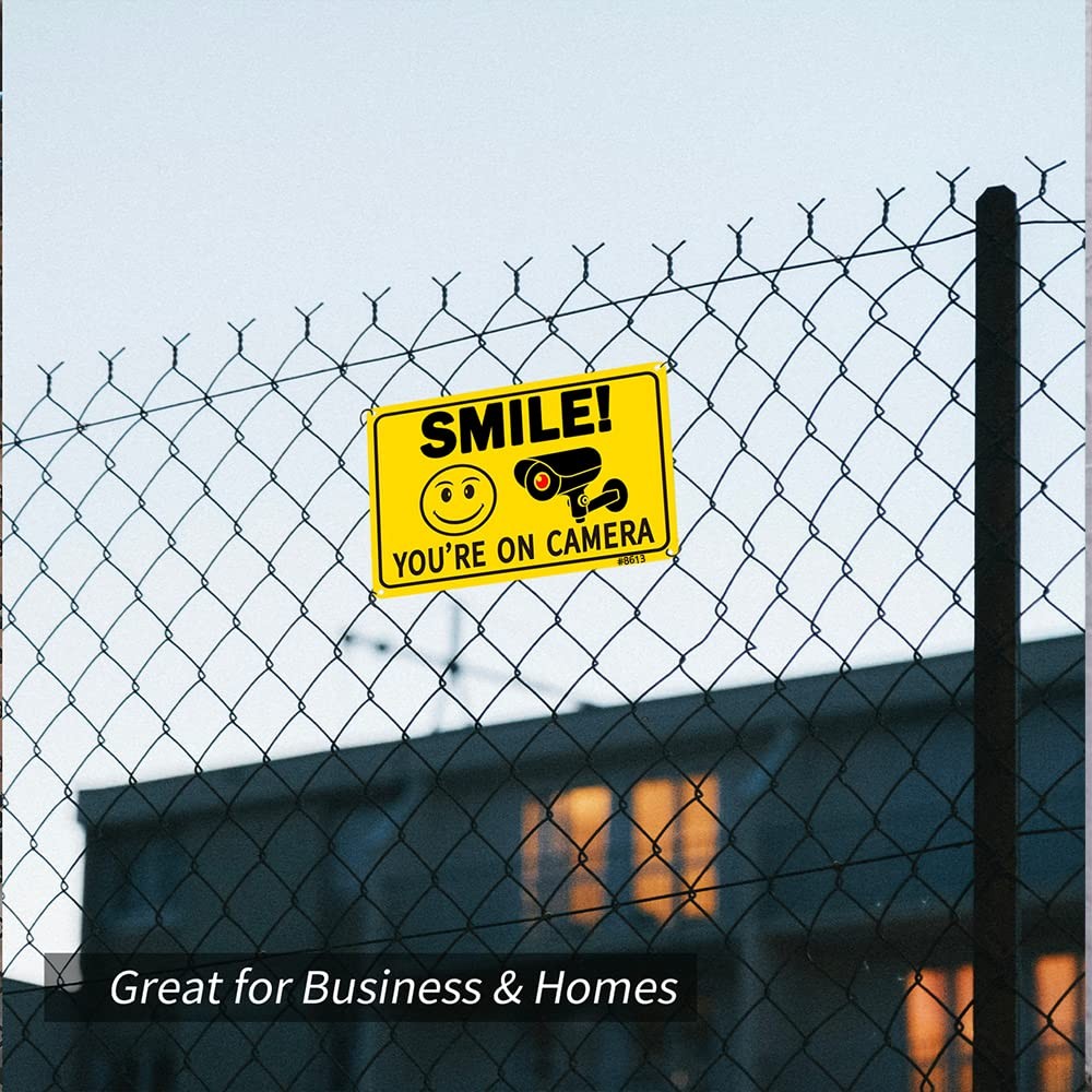 2 Pack Smile Youre On Camera Security Signs 10 x 7 Inch Rust Free Aluminum UV
