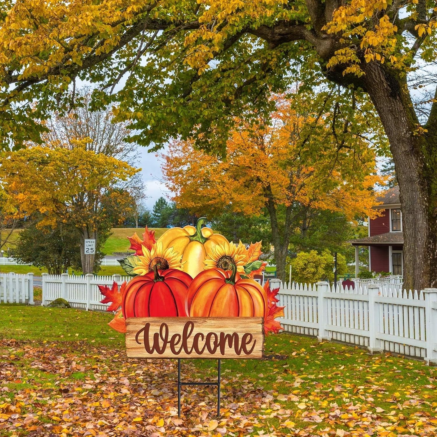 Fall Harvest Welcome Sign – Sturdy Metal Pumpkin Garden Stake for Any Setting