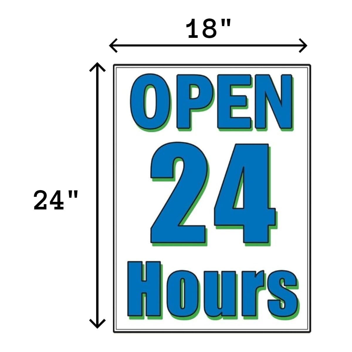 Open 24 Hours Retail Window Display Paper Signs | Pack of 6 | 18″w x 24″h