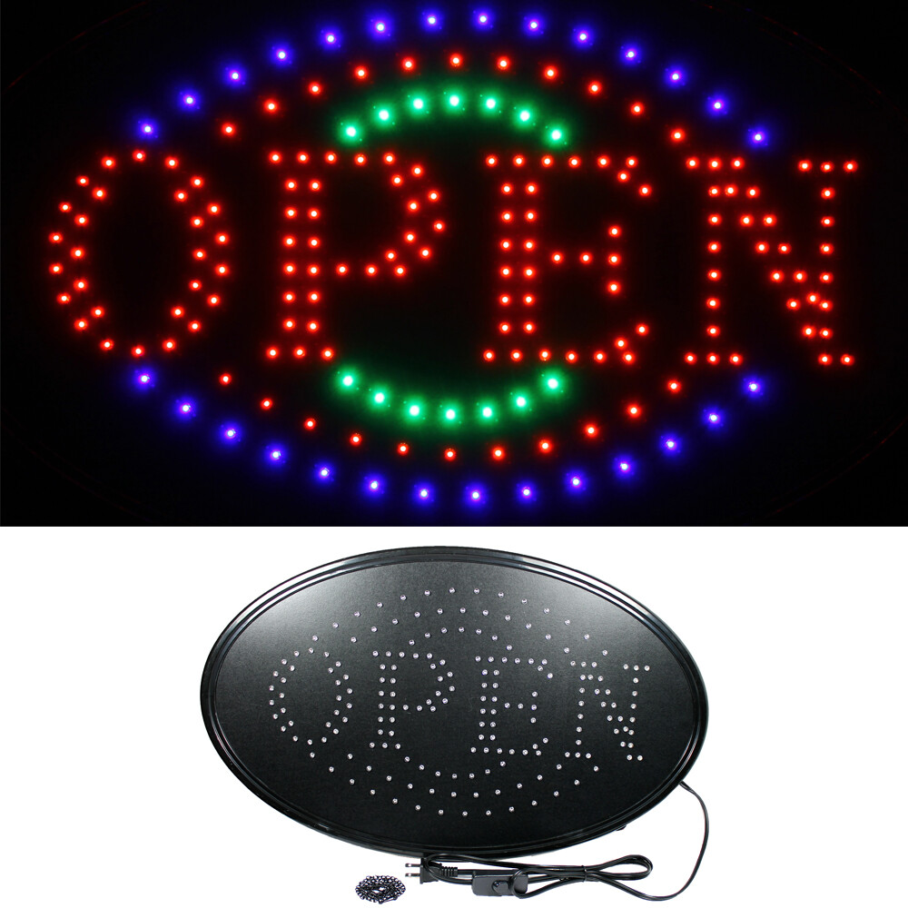 Large 23″ x 14″ Bright LED Neon OPEN Business SIGN with Motion Animation – Oval