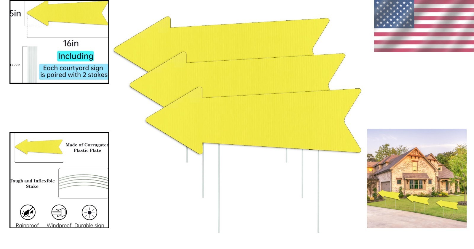 3-Pack 16×5 Inch Waterproof Yellow Arrow Signs – Perfect for Directions & Events