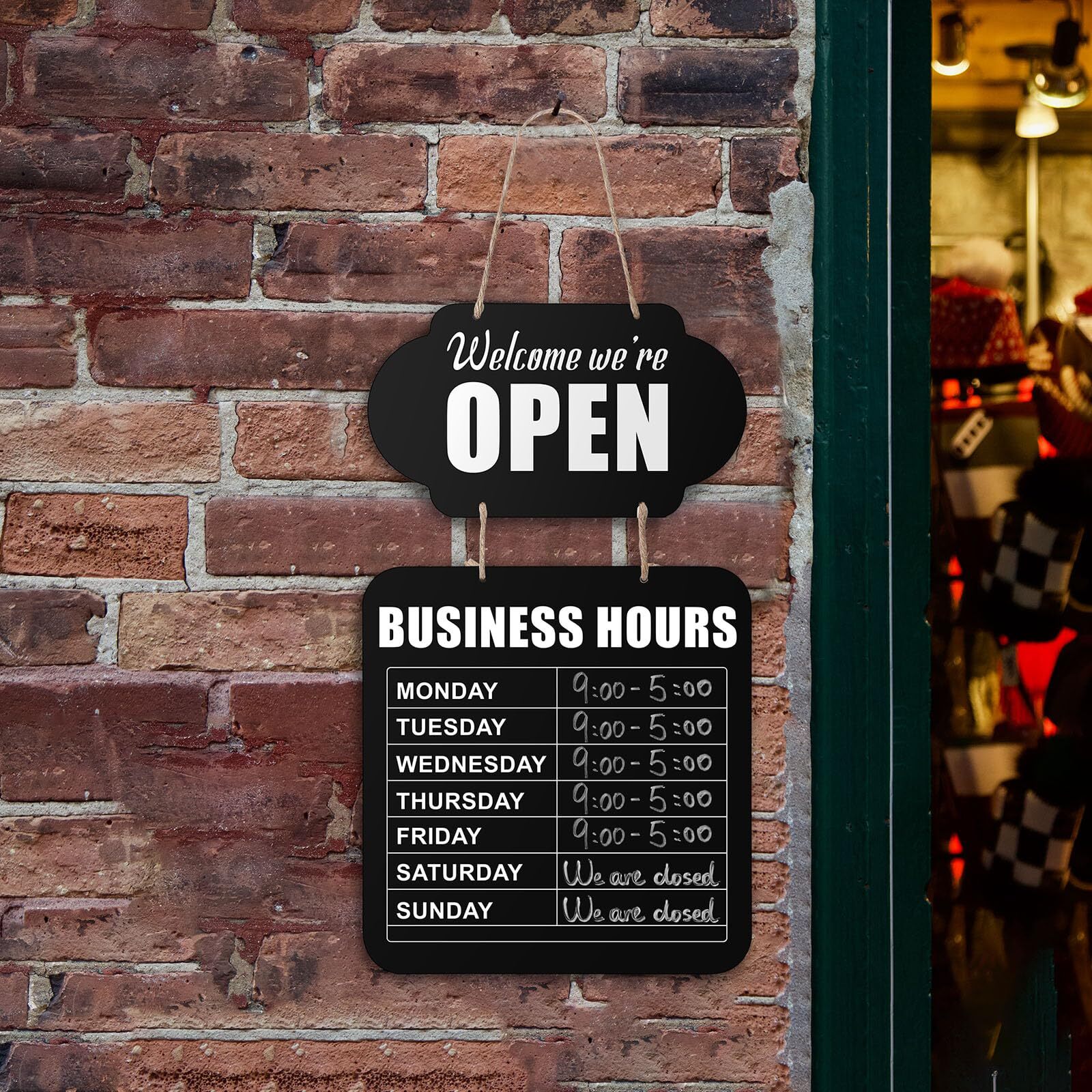 Business Hours Hanging Chalkboard Open Closed Sign Wooden Welcome Chalk Board…