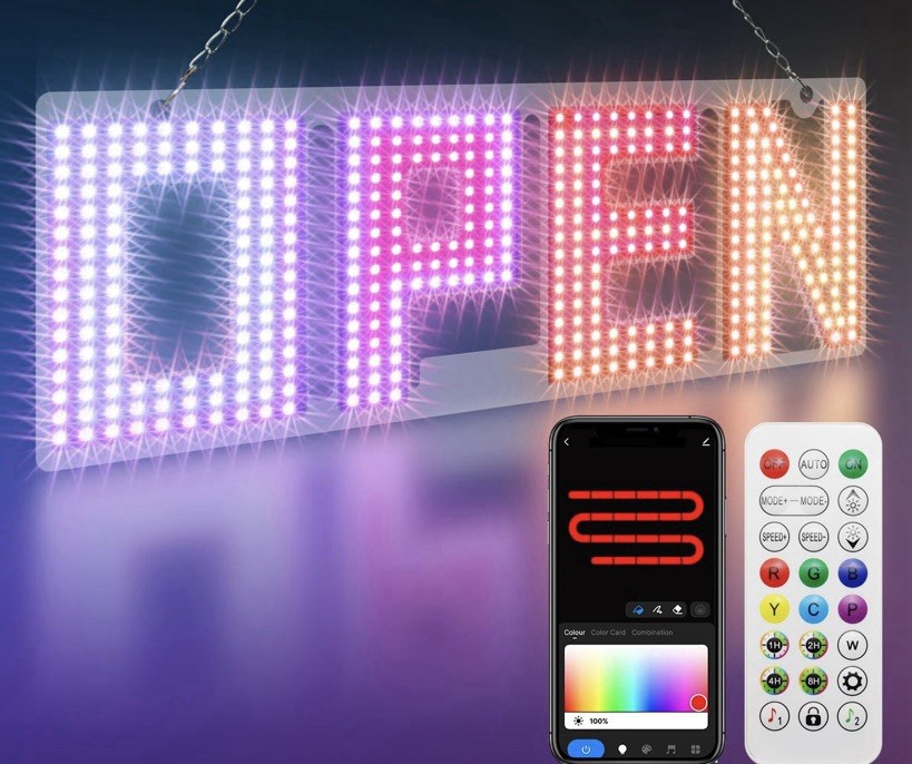 LemonNova LED Multi-Color Window Sign 15×5 in Remote Control Adjustable Flashing