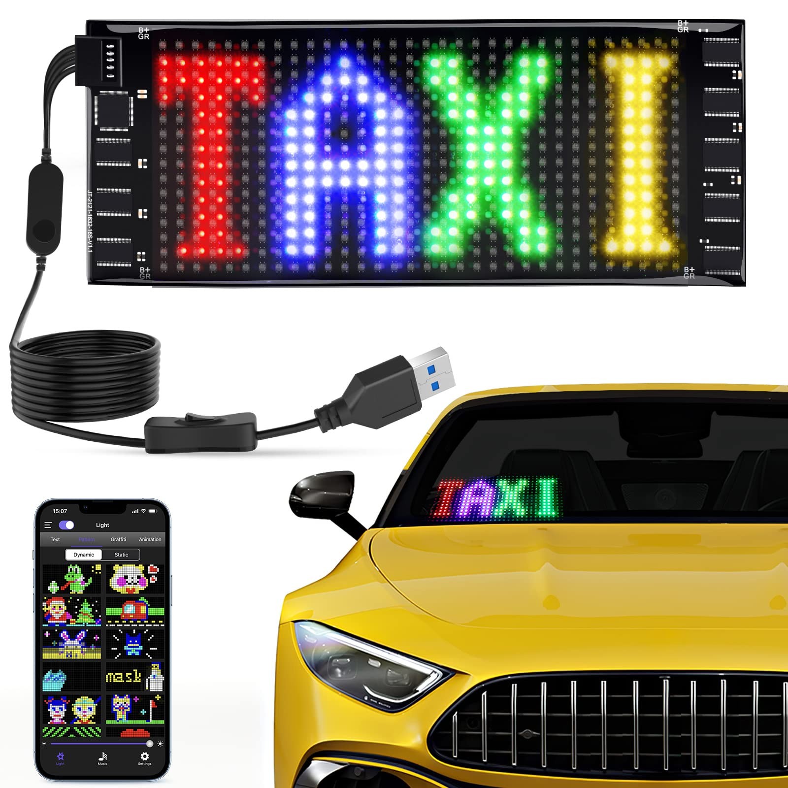 Mini LED Car Signs, 6.7”x2.76” Flexible USB 5V LED Digital Sign Bluetooth A…