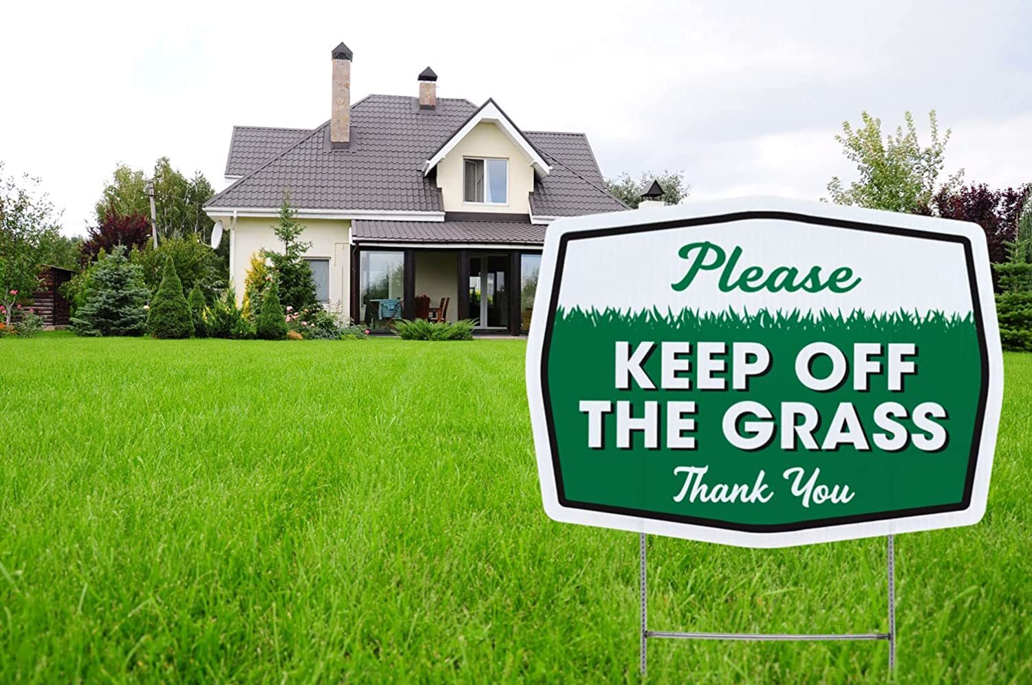 Double Sided Please Keep Off Grass Yard Sign with Stake(1pk, 2pk, 3pk, 4pk, 6pk)