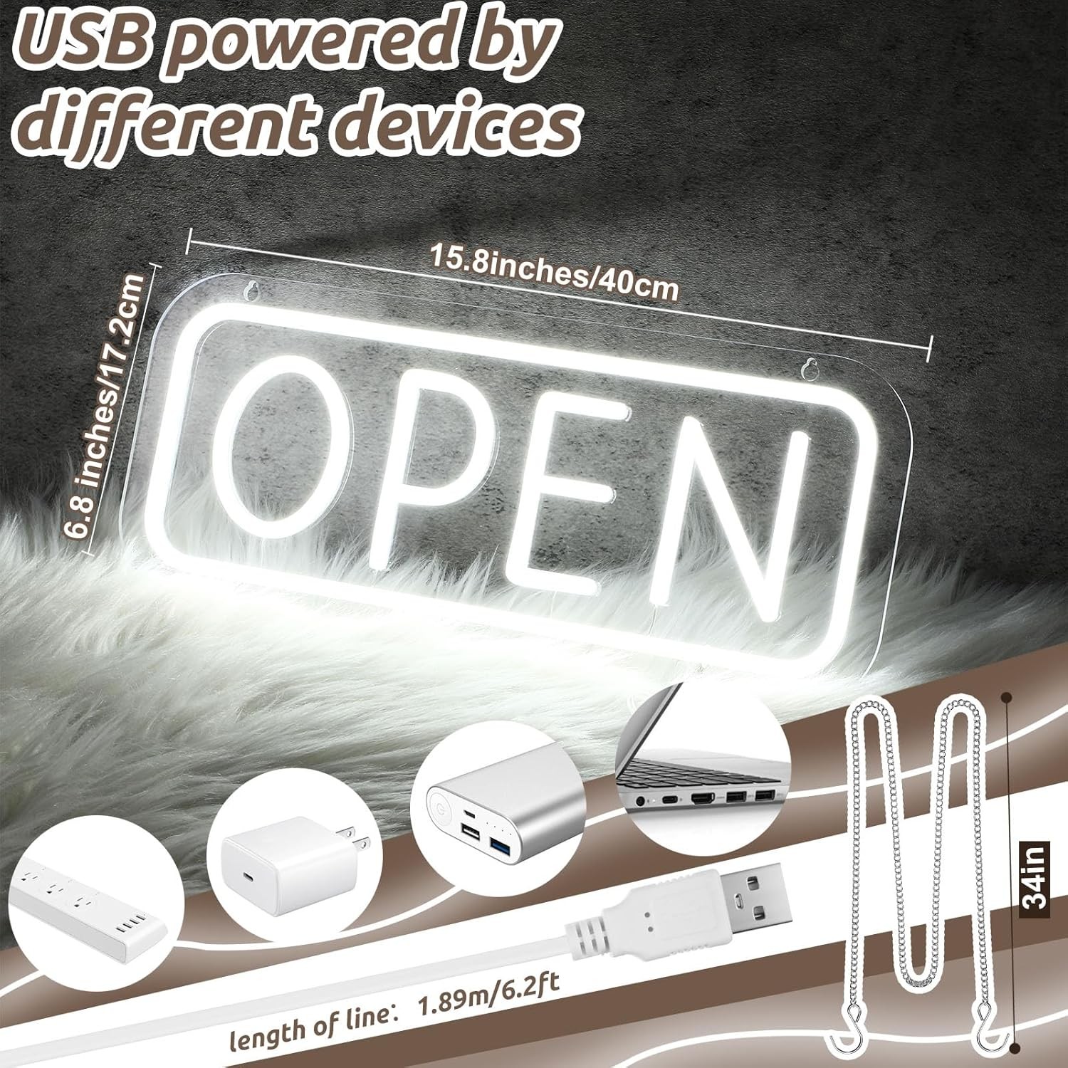 LED Open Sign for Business with On/off Switch, 16.8×6.8in Brighter Open Displ…
