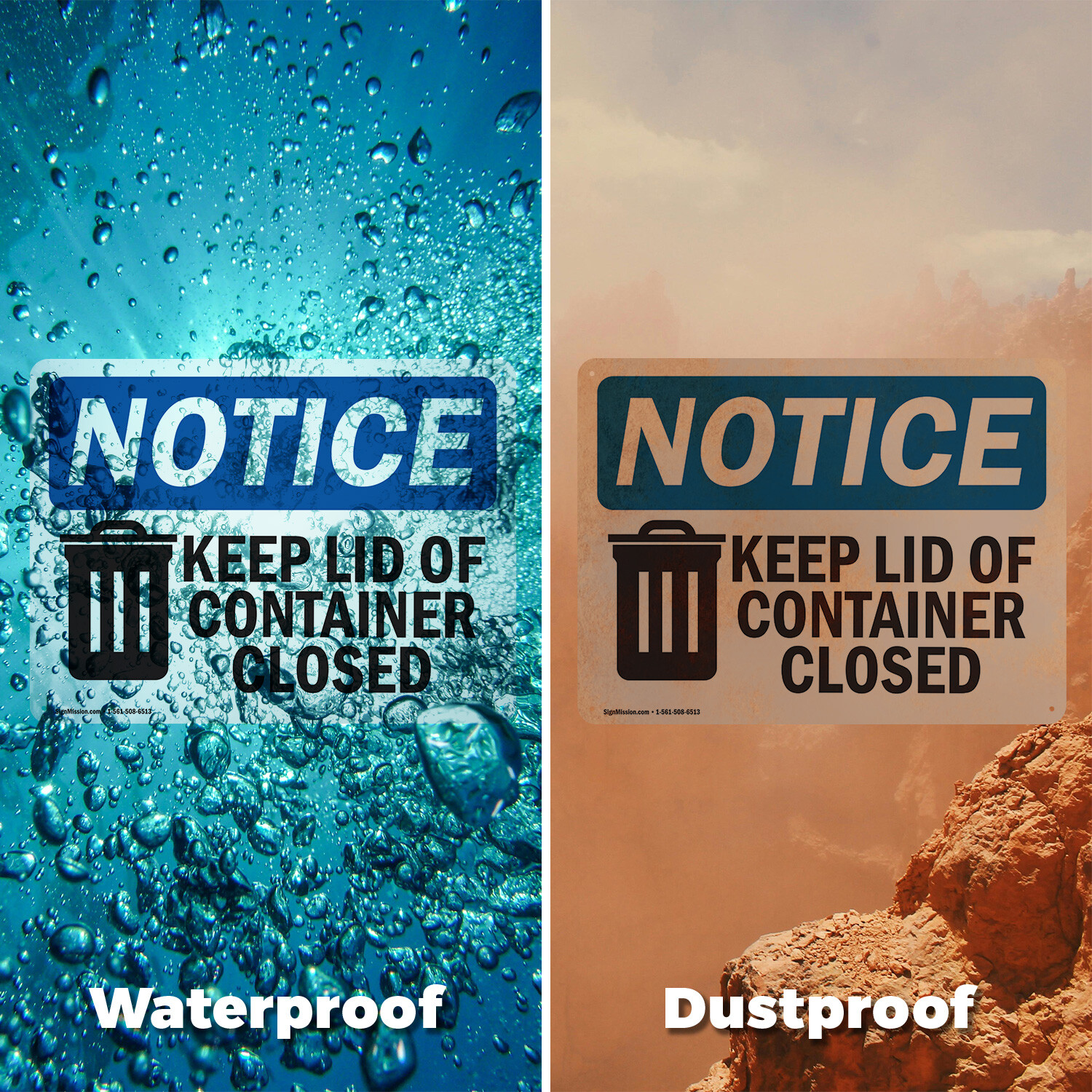 (2 Pack) Keep Lid Of Container Closed OSHA Notice Sign Decal Metal Plastic