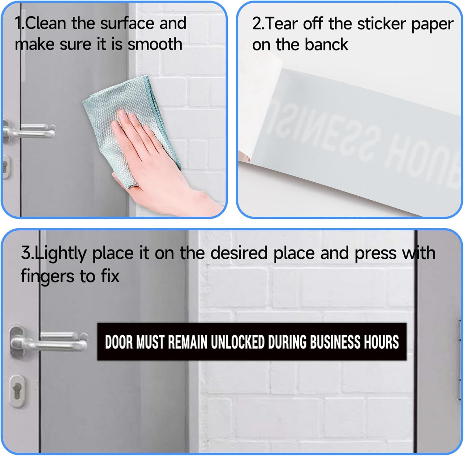 2PCS Door Must Remain Unlocked during Business Hours Sticker Sign，Self-Adhesive