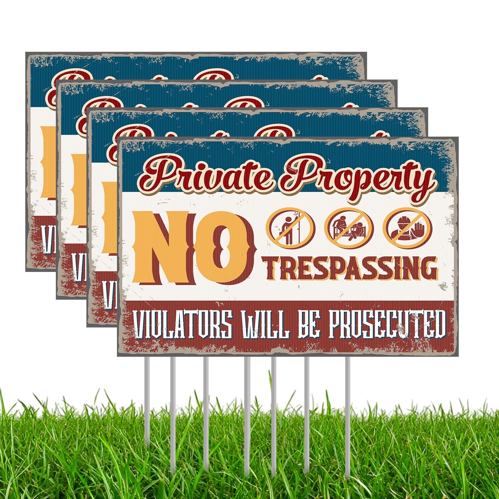 Private Property No Trespassing Signs with H-Stakes, Protect Your Home Yard Sign