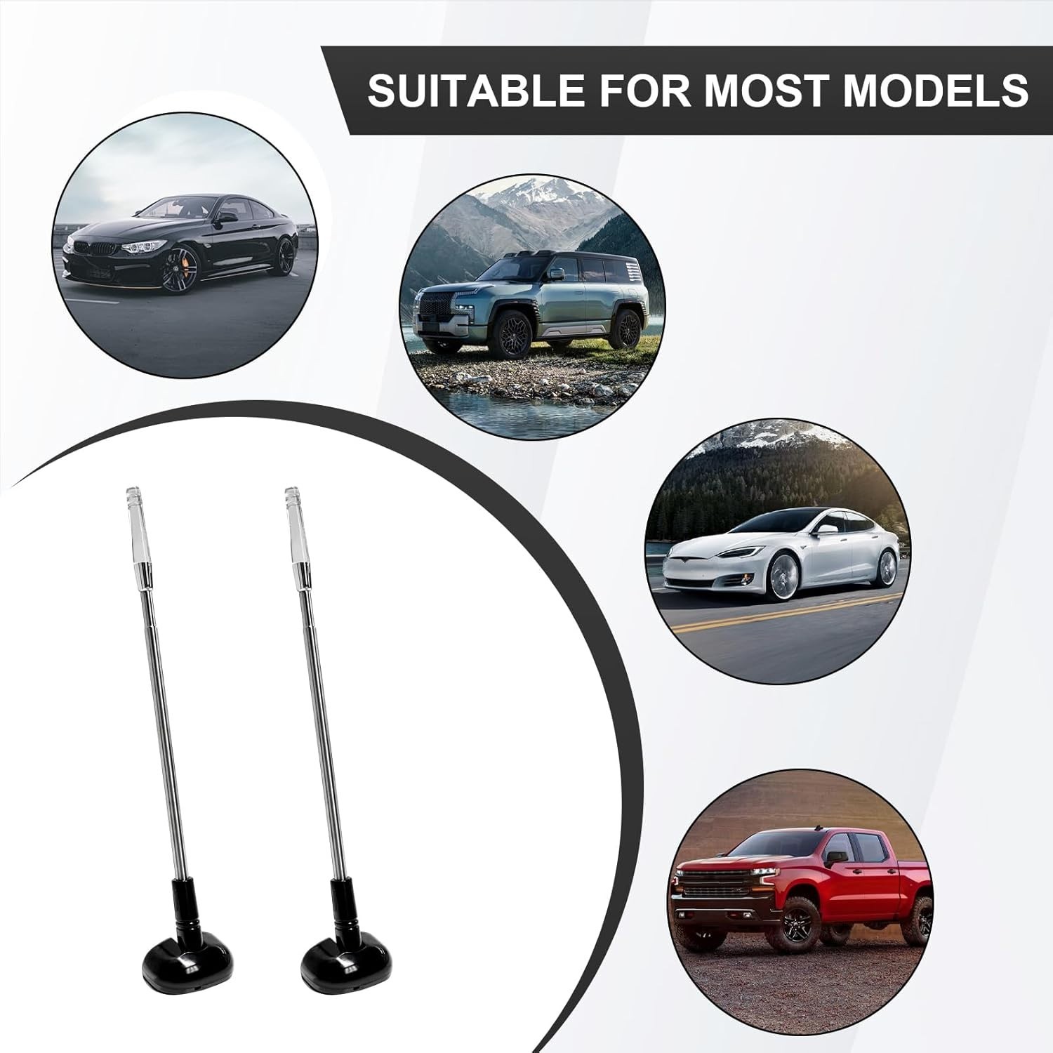 Car Bumper Corner Antenna Pole Adjustable Chrome Poles Set 11x2x1.5 in 2 Pk