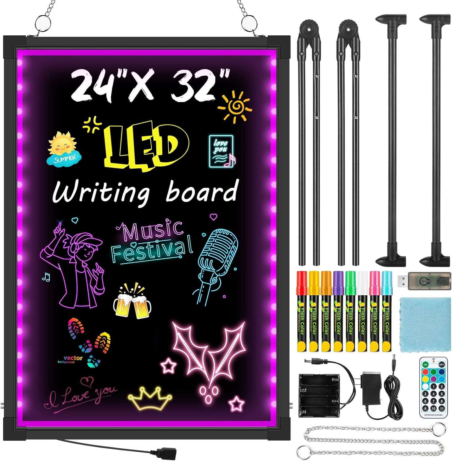 Remote Control LED Message Board 32X24 Inches – Flashing Neon Illuminated Menu S