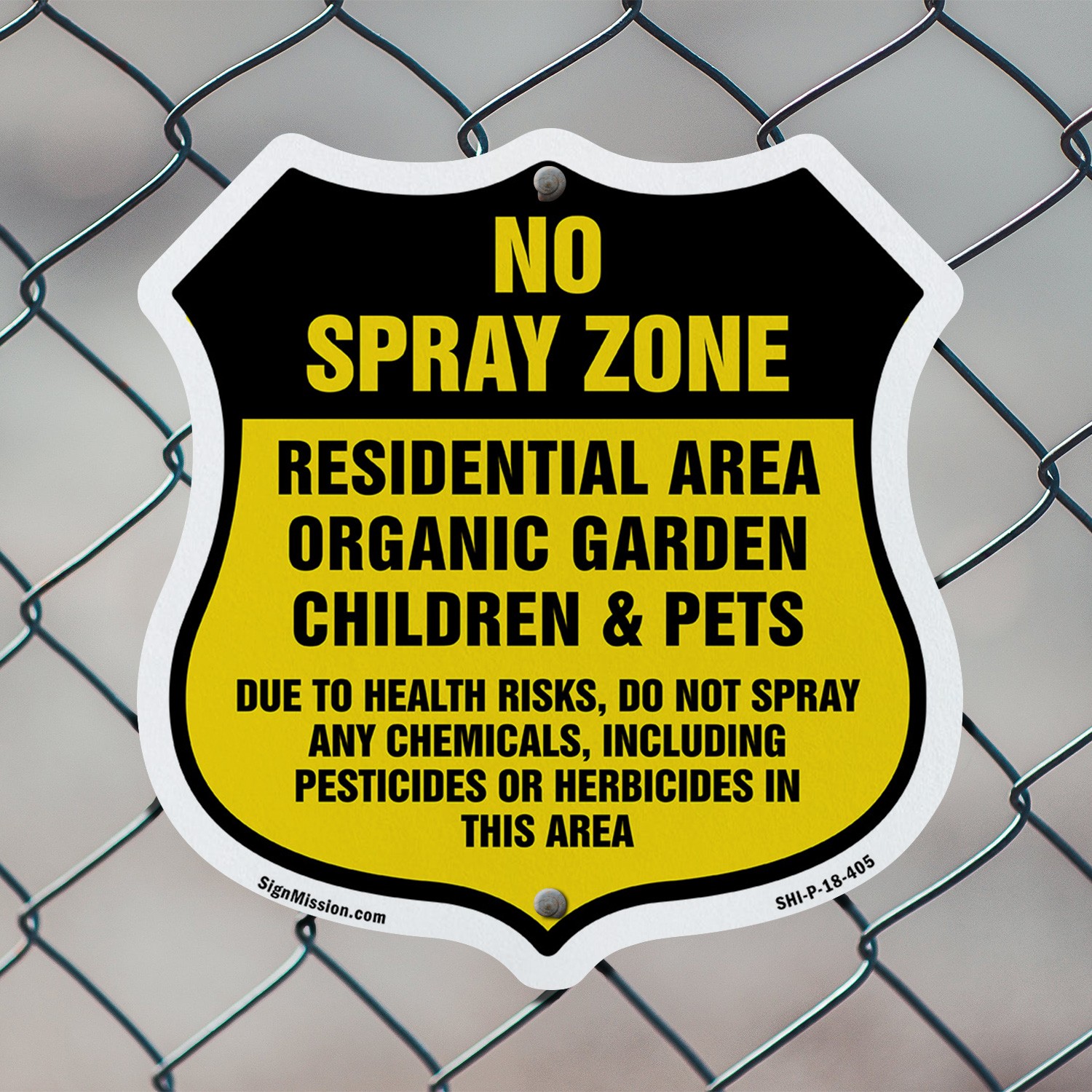 No Spray Shield Sign No Spray Zone Residential Area Organic Shield Shaped Sign