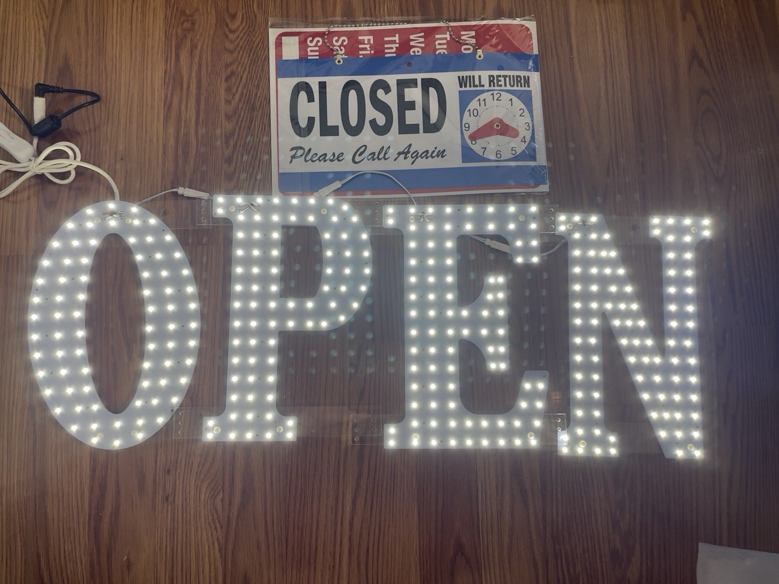 LemonNova LED “OPEN” Hanging Illuminated Sign, White Acrylic, Includes Hardware