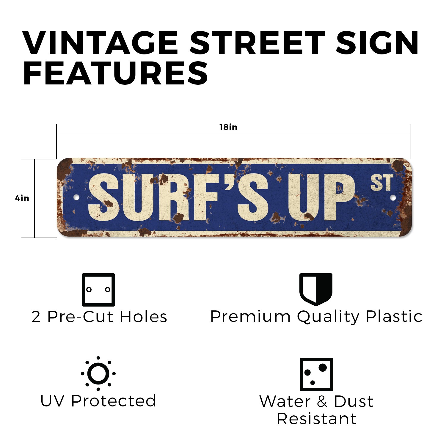 SURF’S UP Vintage Style Street Sign Metal Plastic surfer surf board wax