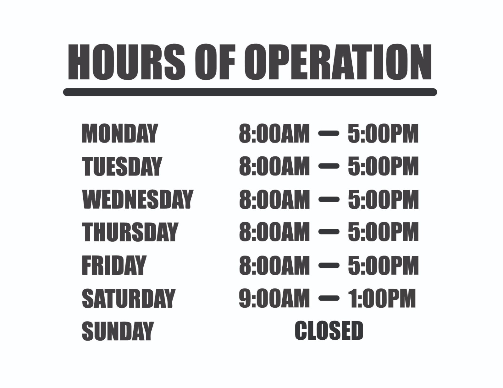 Business Hours Decal Customizable Hours And Colors + Custom Sizes Window/Door