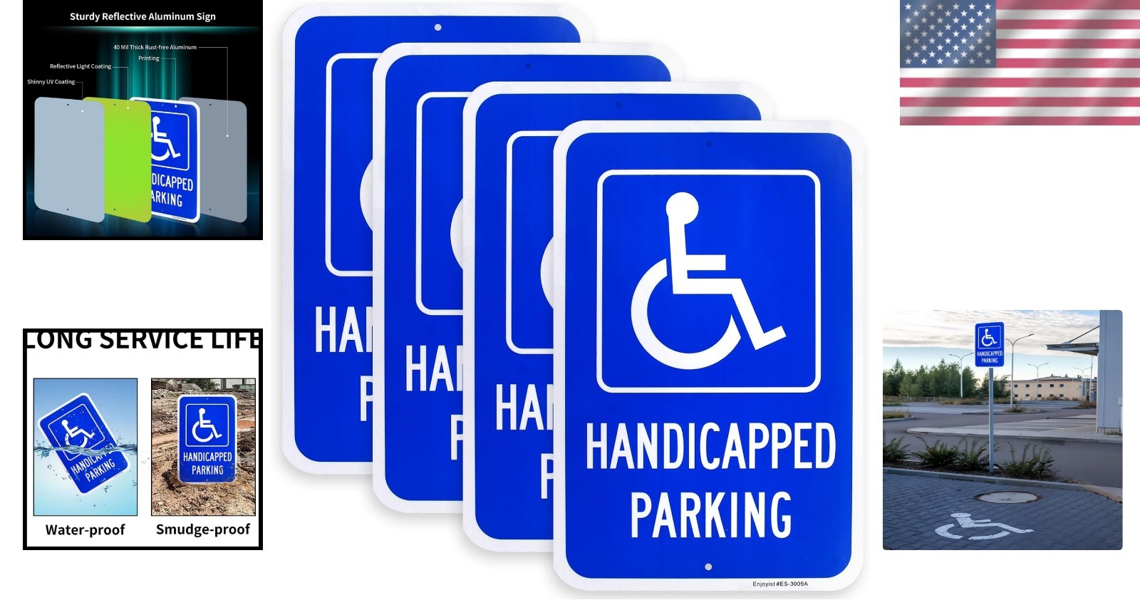 4 Pack Handicap Parking Signs 18×12 Aluminum Reflective Weatherproof UV Safe