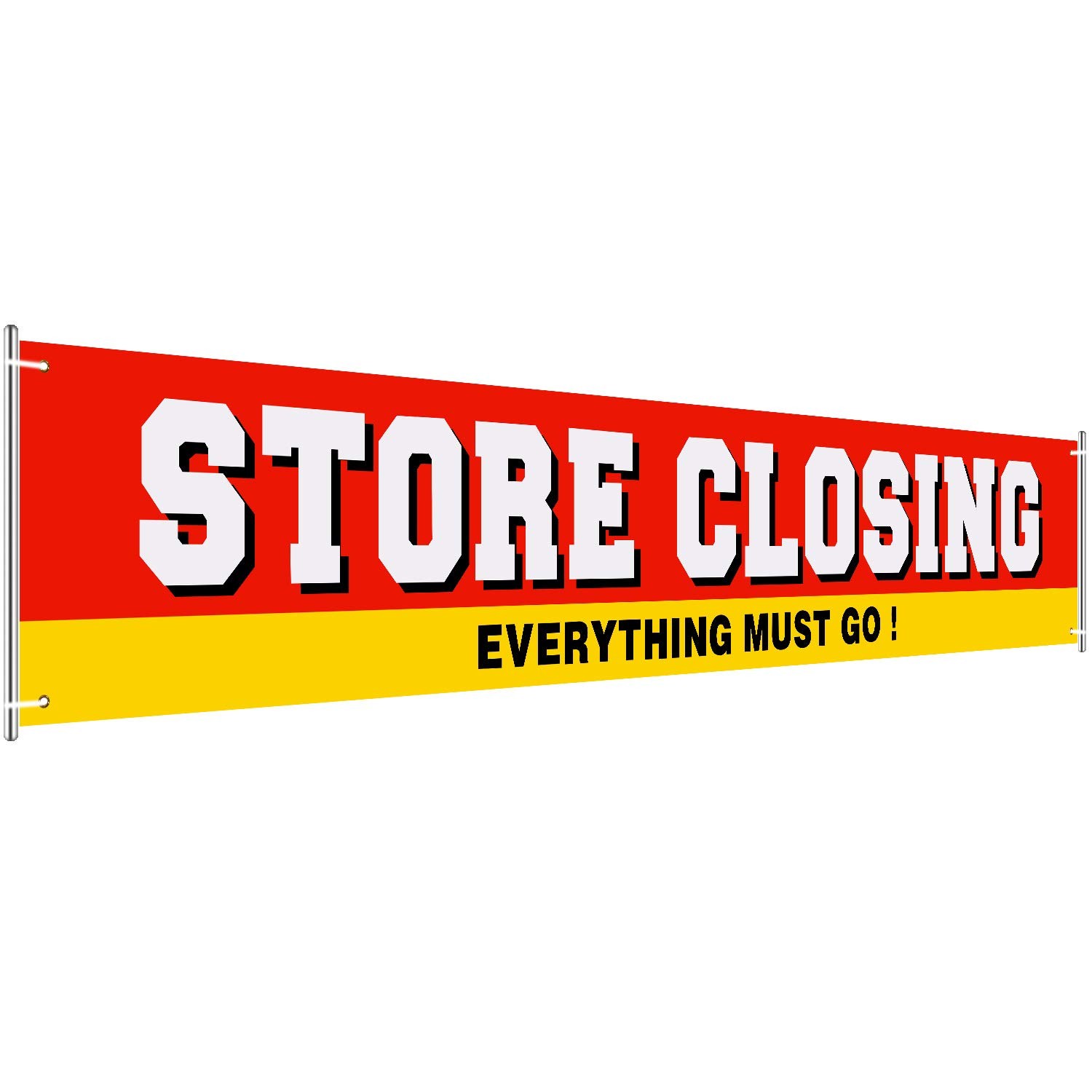 Large Store Closing Sign Banner 50 x 300 cm, Red, Yellow, White, Black