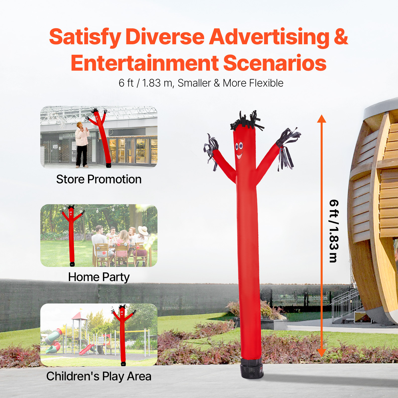VEVOR 6 ft Wacky Waving Inflatable Tube Man with 1/15 HP Blower Fan